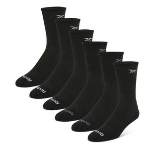 Reebok Men 6-Pk 1/2 Terry Performance Crew Socks Black One Size
